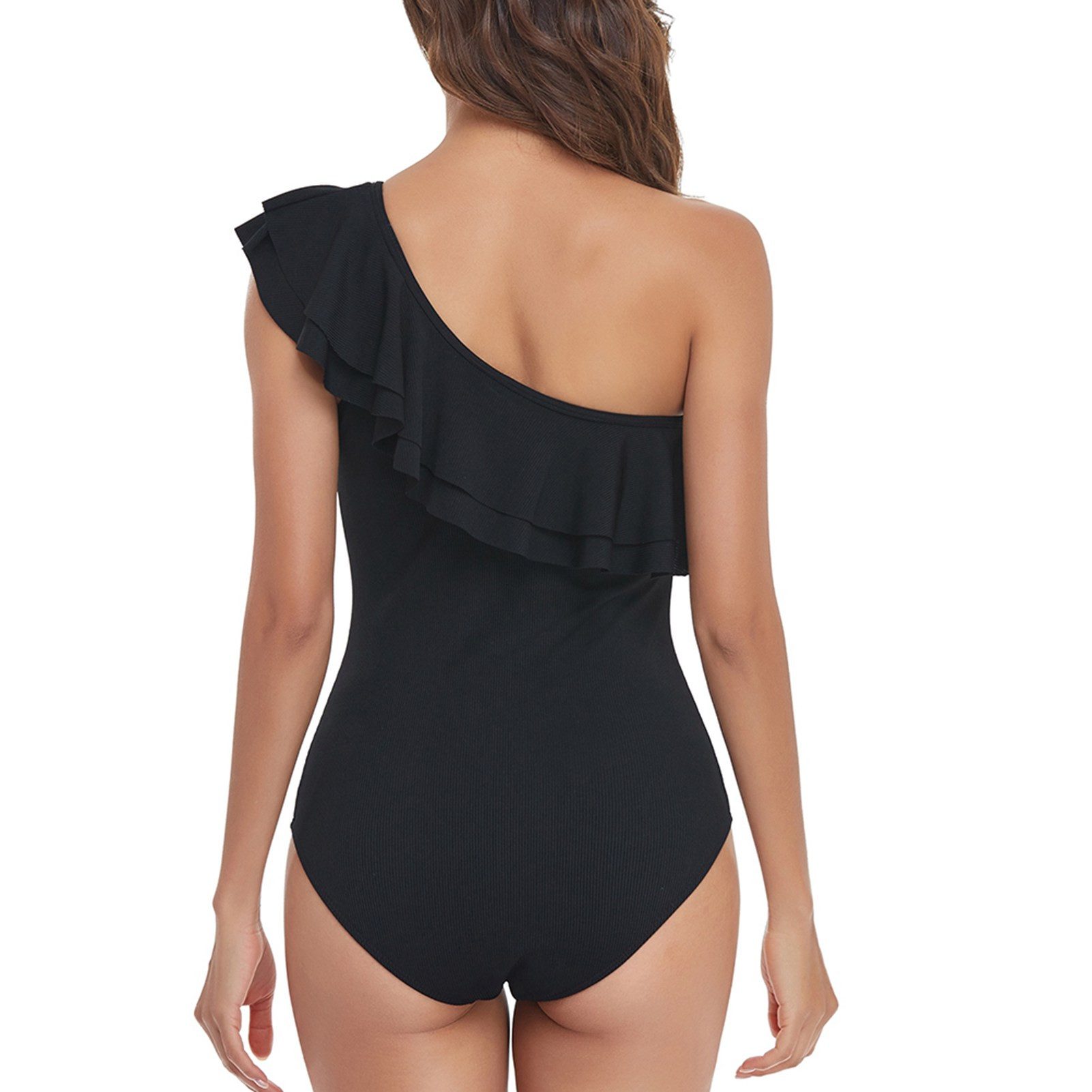 GARRYFIZH Badeanzug Damen Badeanzug One-Shoulder Rüschen Figurformend Schwa günstig online kaufen