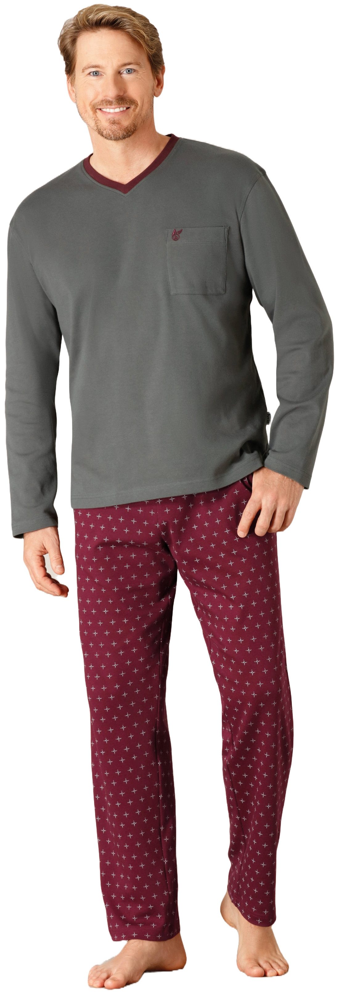 Hajo Schlafanzug Herren Pyjama mit V-Ausschnitt günstig online kaufen