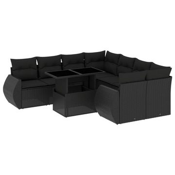 vidaXL Gartenlounge-Set 9-tlg. Garten-Sofagarnitur mit Kissen Schwarz Poly Rattan, (1-tlg)