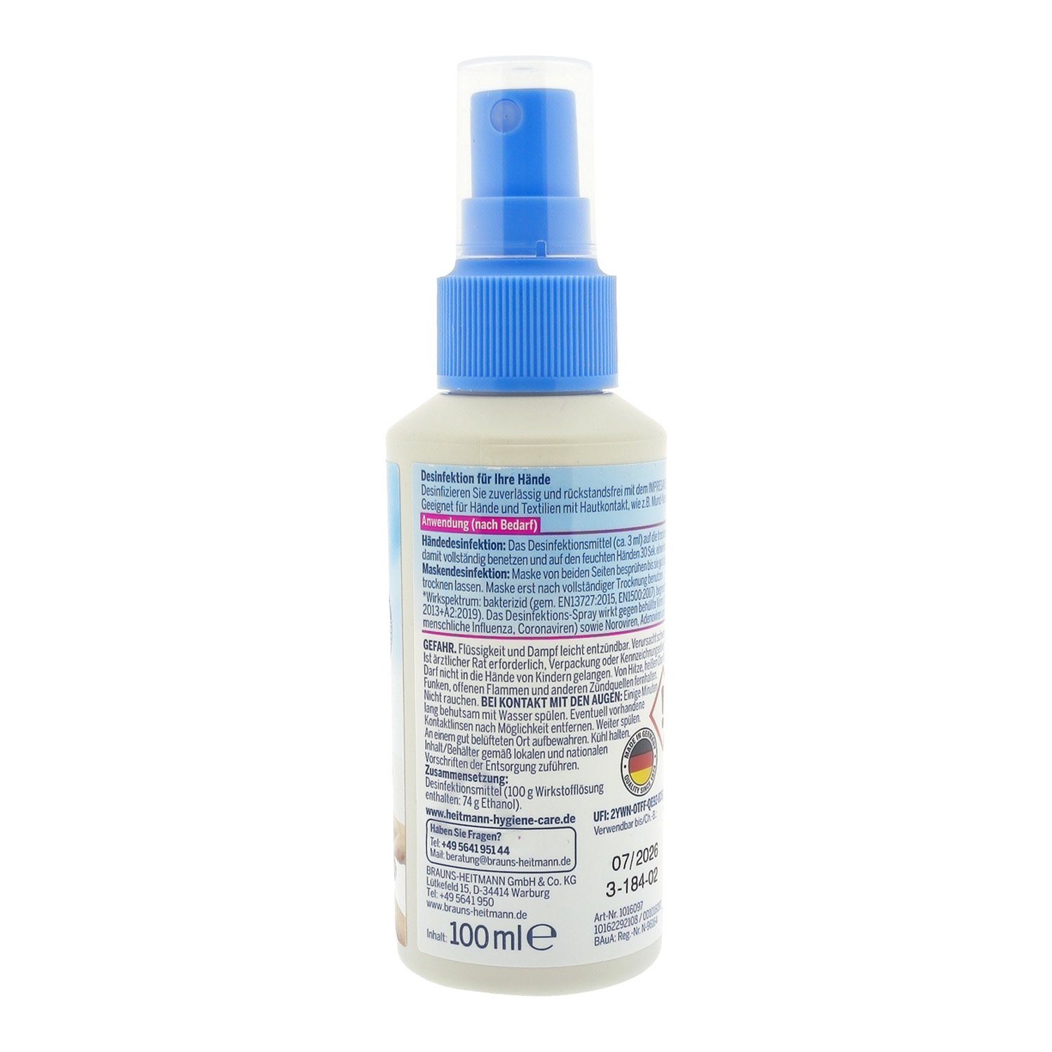 IMPRESAN Desinfektionsspray Hände Fläche 100ml Hand-Desinfektionsmittel (Stück, [1-St. Desinfektionsspray Hände Desinfektionsspray Desinfektionsmittel Desinfektionsgel)