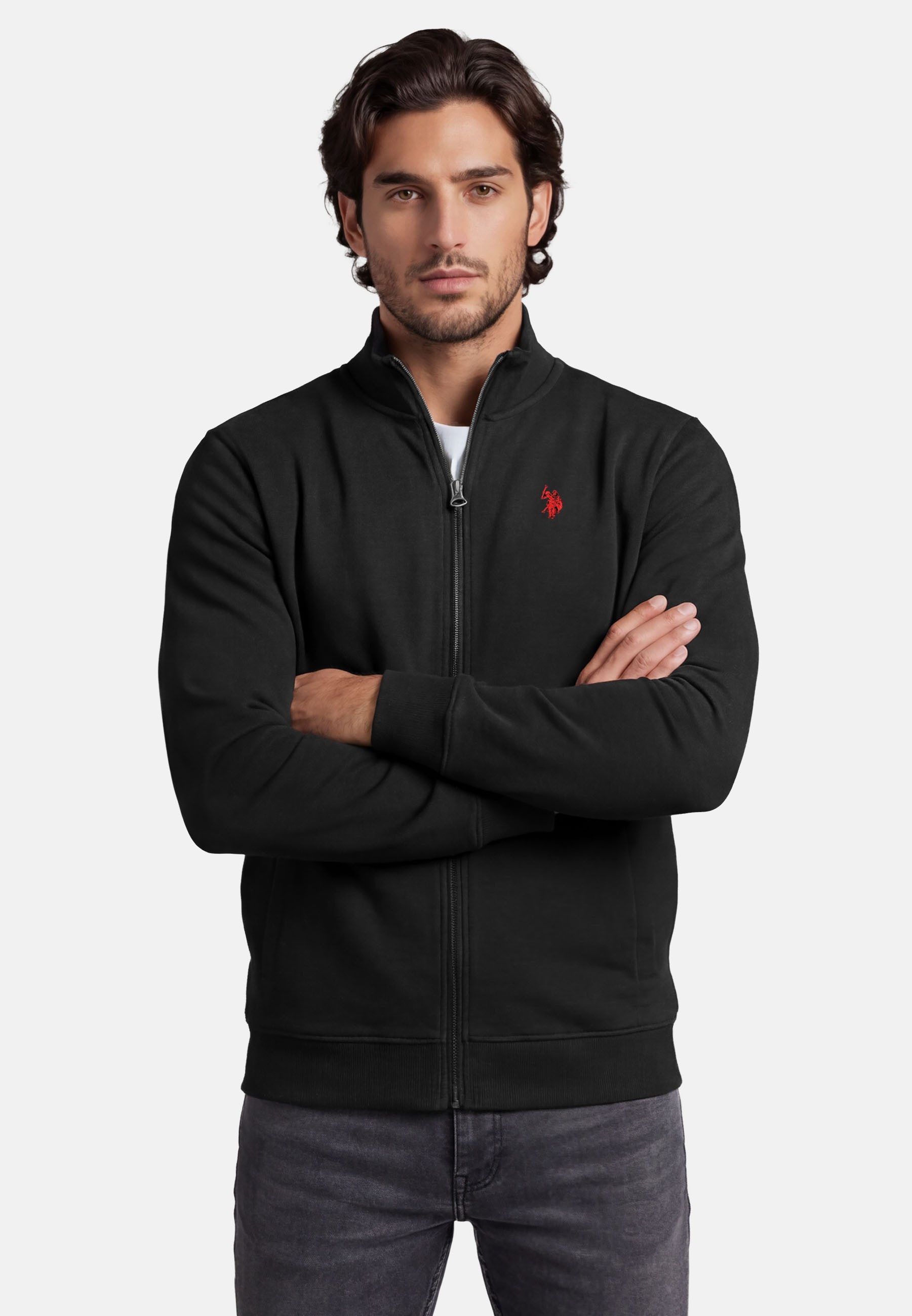 U.S. Polo Assn. Sweatjacke Stehkragenpullover USKiian – Herren Full-Zip Pullover Baumwoll-Viskose-Mix, weich, atmungsaktiv und formstabil