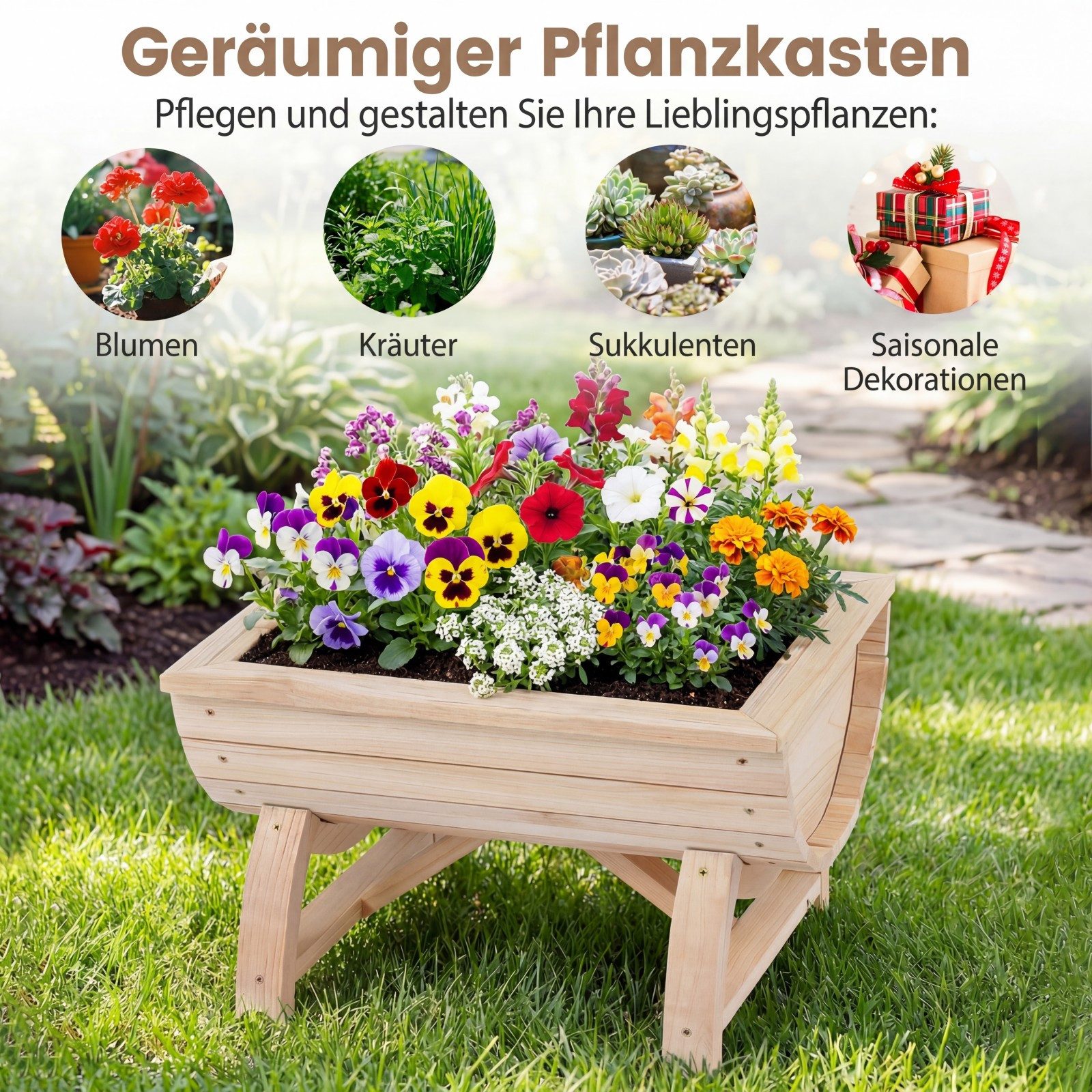 COSTWAY Blumenkasten (2 St), Hochbeet, 2er Set Pflanzkasten, Blumentopf aus Tannenholz
