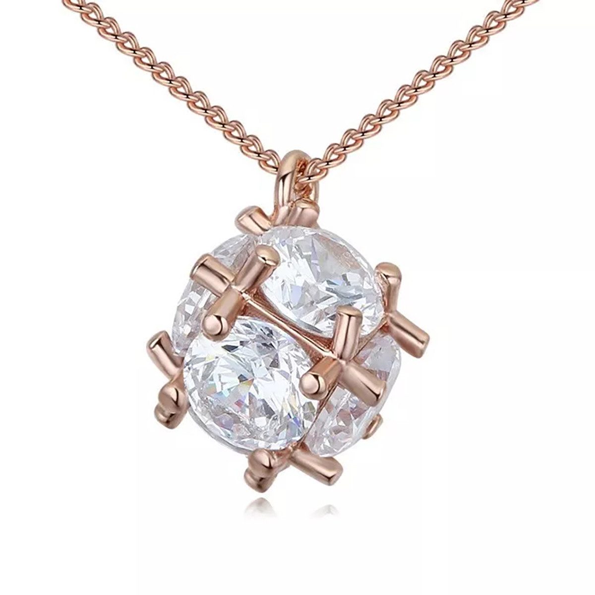 Valentinstagsgeschenk LÖB Kette mit Anhänger 18K Roségold vergoldet Halskette Zirkonia Kugel Anhänger Glitzer Stein (Geschenke für Frauen Beste Freund