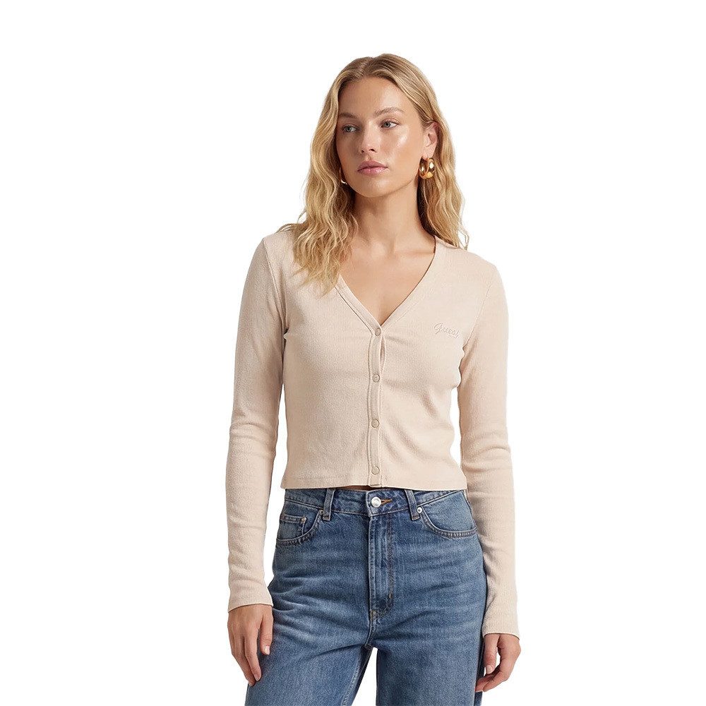Guess Langarmshirt LAVINIA LS - Langarmtop Damen - Strickjacke - figurbetont - Beige