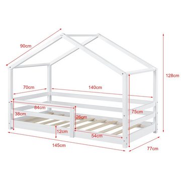 en.casa Hausbett, »Knätten« in Haus-Optik mit Rausfallschutz 70x140 cm Weiß