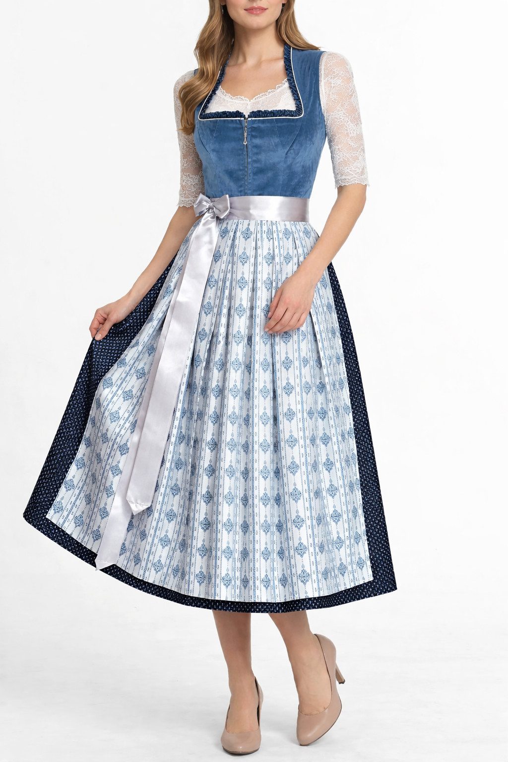 Alpenmärchen Dirndl Langes Dirndl Adele in blau - ALM1027 günstig online kaufen