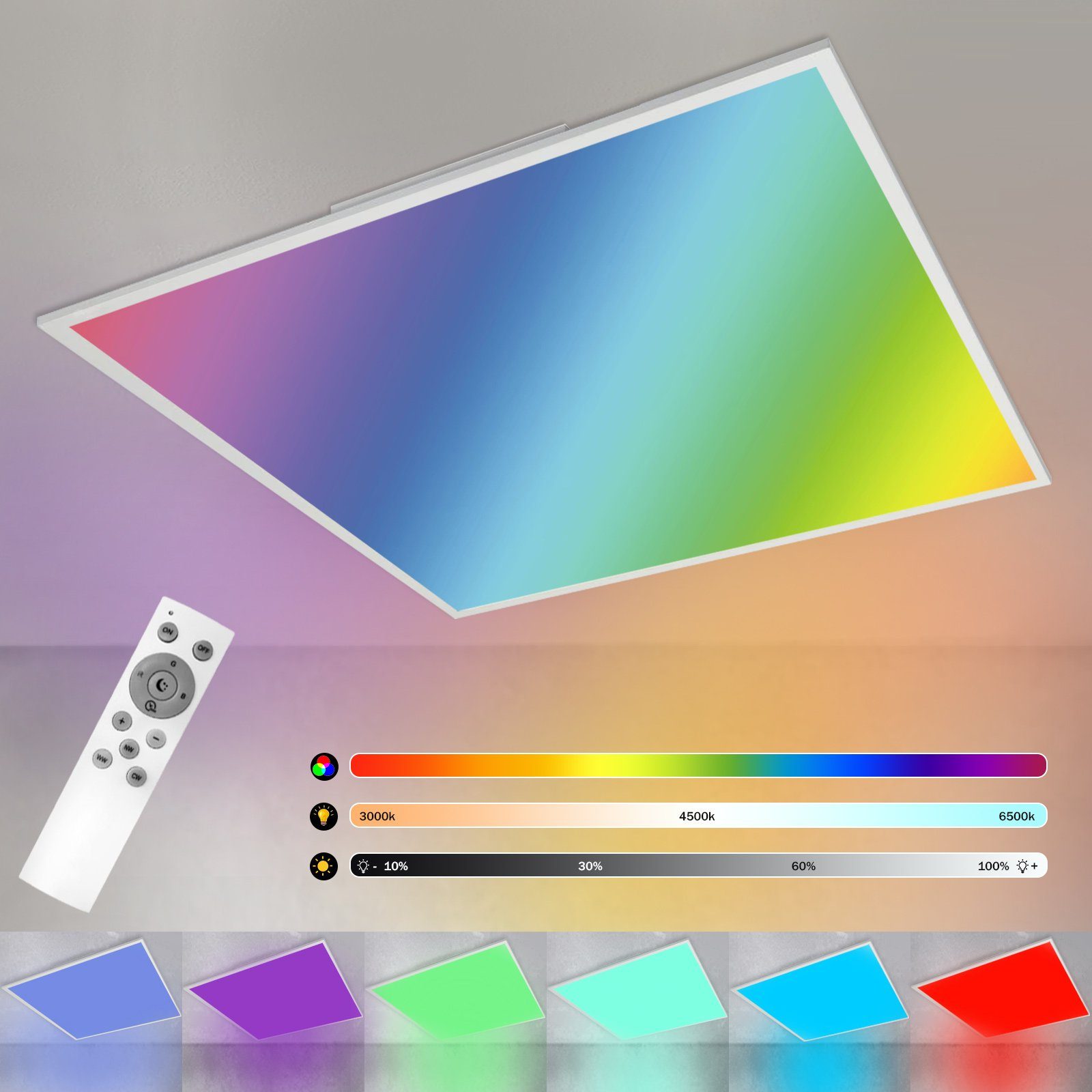 ZMH LED Deckenleuchte RGB Farbwechsel - Deckenlmape Dimmbar 24W Weiß, LED fest integriert, mit Fernbedienung Eckig Hintergrundbeleuchtung Ø45CM