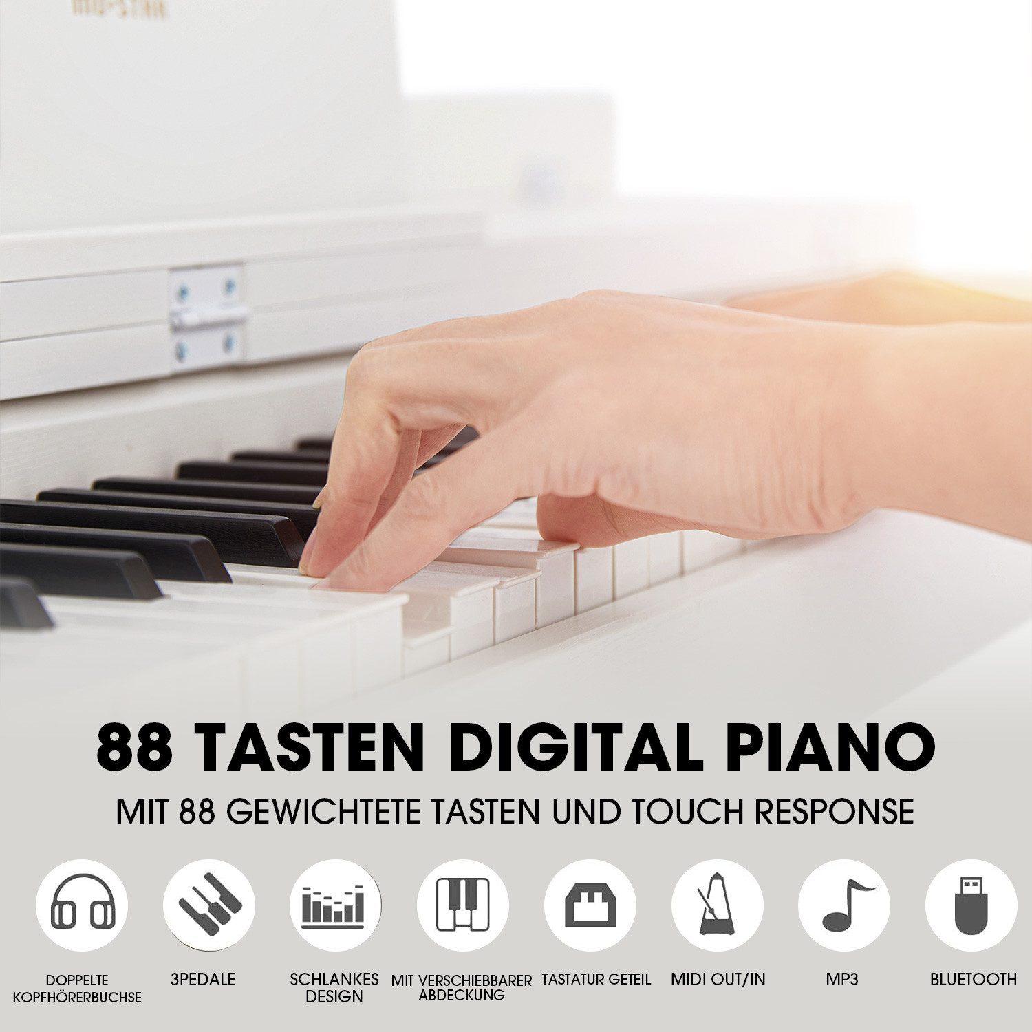 MUSTAR Digitalpiano E-Piano mit 88 Tasten, Ständer, 3 Pedalen, 2 Kopfhöreranschlüssen (1-St), für Anfänger, LCD-Bildschirm,2x20W Lautsprecher, USB/MIDI