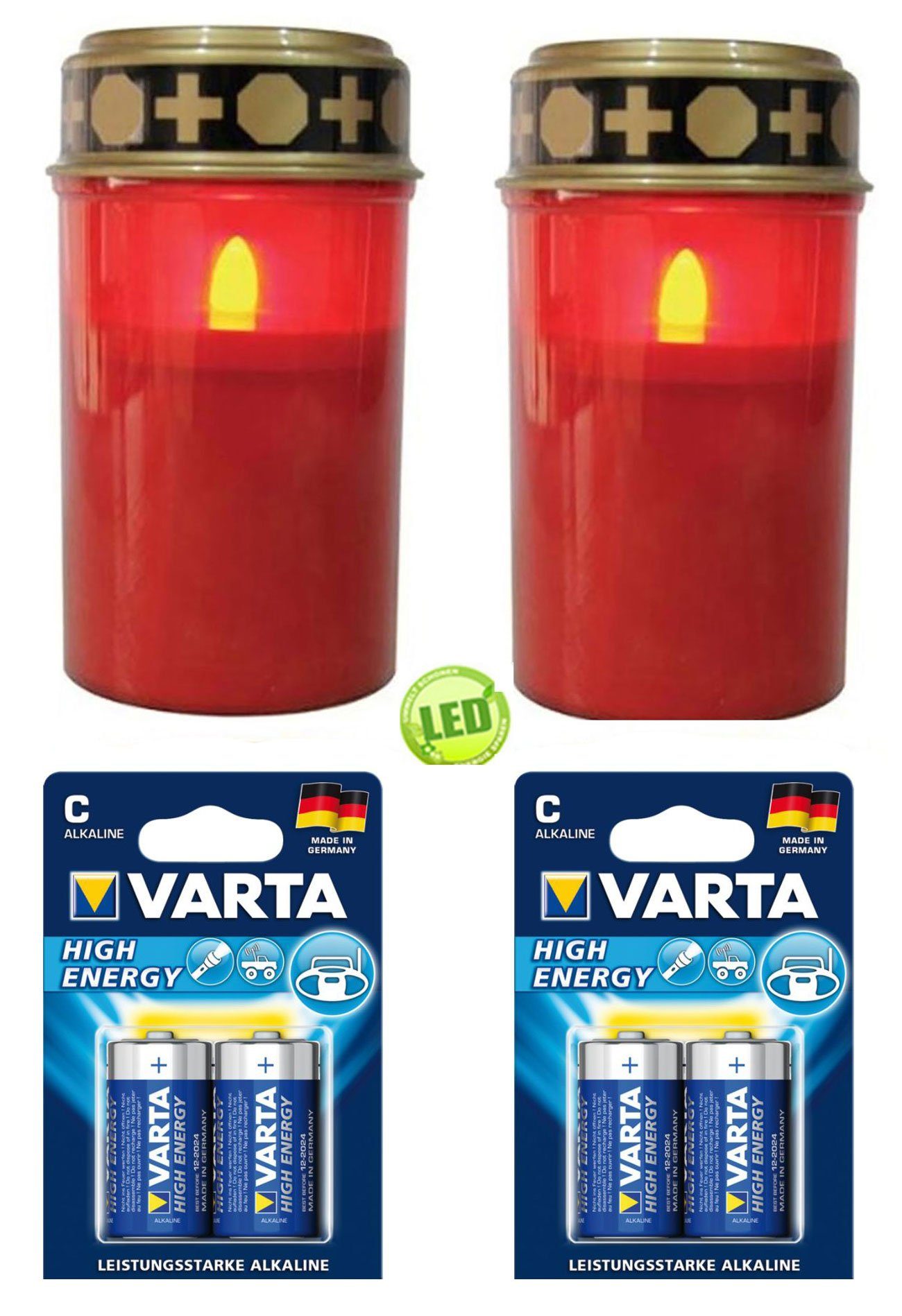 Fachhandel Plus LED-Kerze LED-Grablicht 2er Set mit Varta Alkaline (Set,  2-tlg)