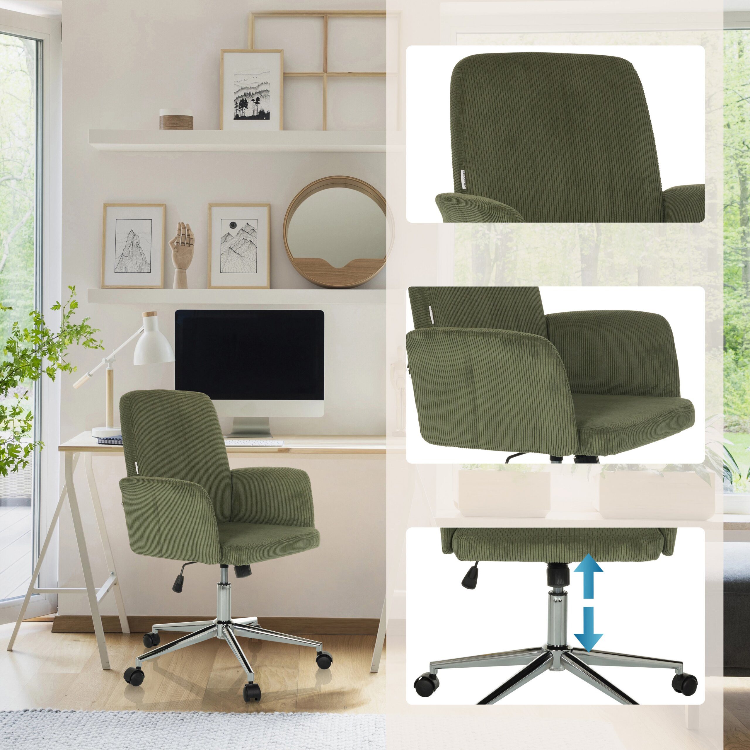 hjh OFFICE Drehstuhl Home Office Bürostuhl Solao Cord Stoff (1 St), Schreibtischsessel, Drehbarer Schreibtischstuhl
