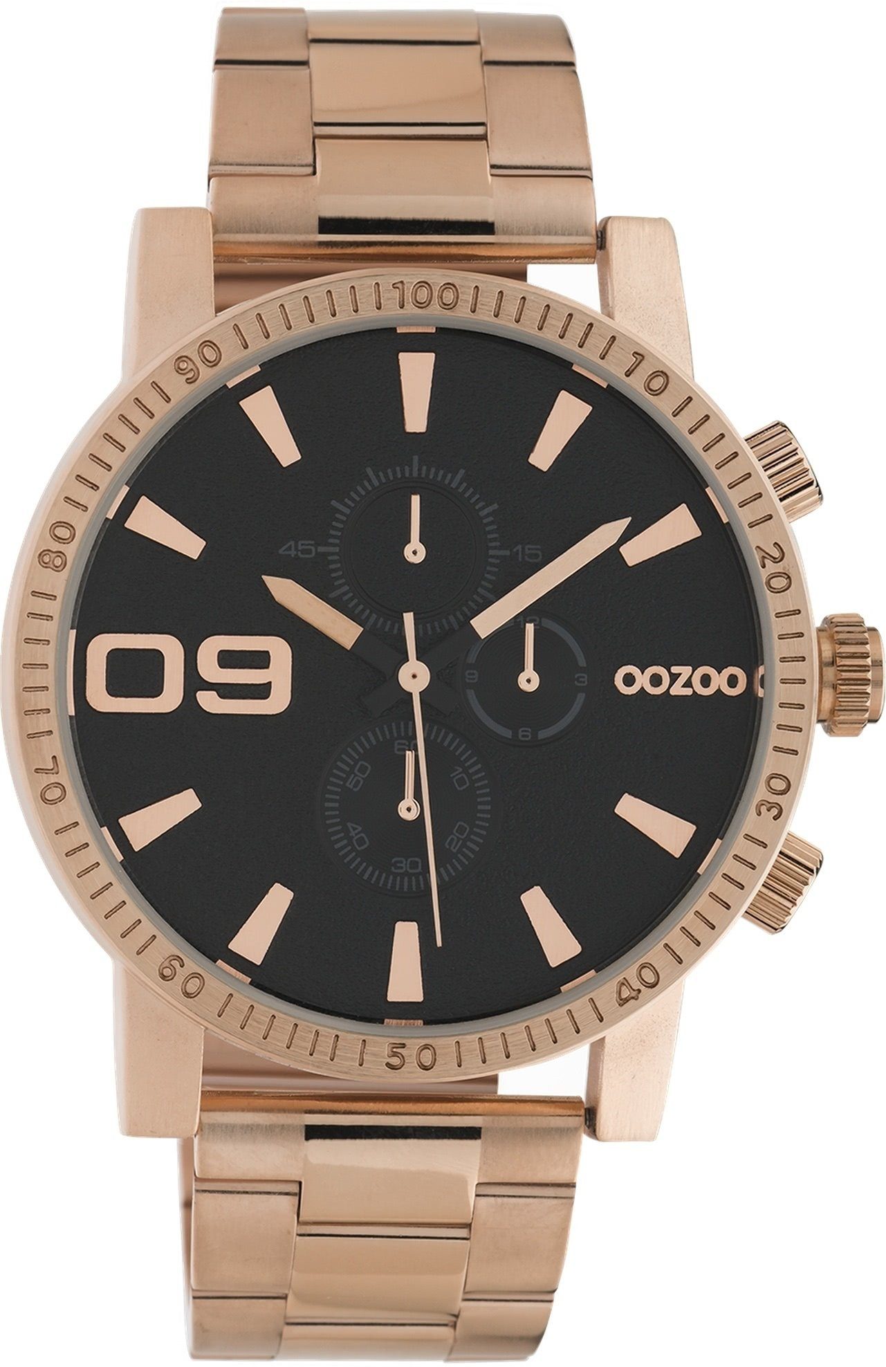OOZOO Quarzuhr Oozoo Herren Armbanduhr roségold Analog, (Analoguhr), Herrenuhr rund, groß (ca. 45mm) Edelstahlarmband, Elegant-Style