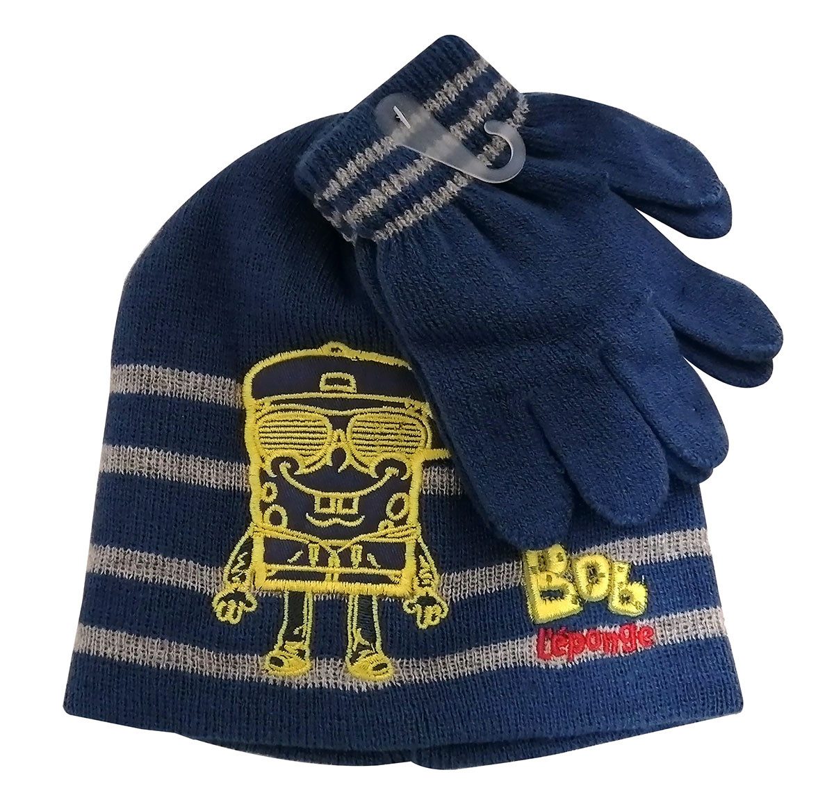 Nickelodeon Strickmütze Spongebob Schwammkopf Mütze und Handschuh Set für Kinder Dunkelblau/Gr (Geschenk-Set, Mütze mit Handschuhe)