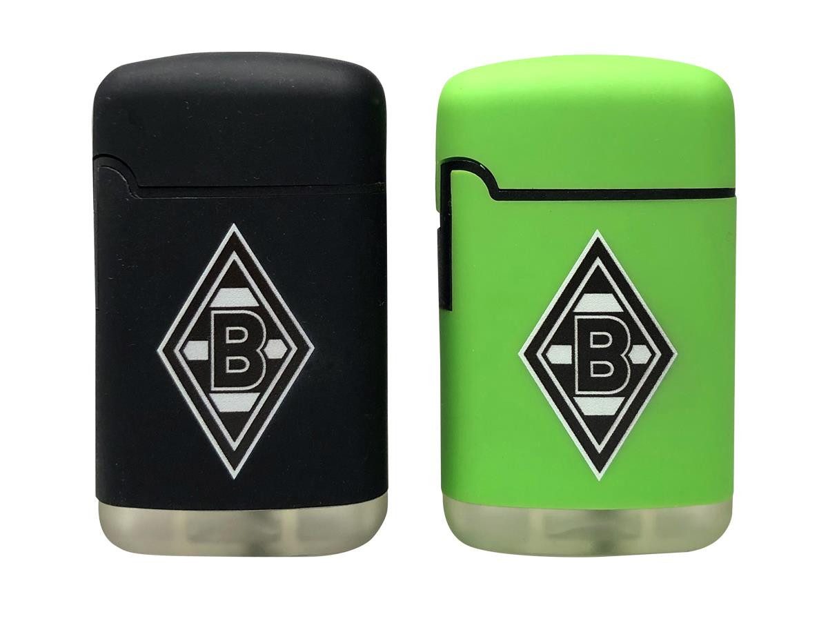 Borussia Mönchengladbach Feuerzeuge Easy Torch Jet Sturmfeuerzeug schwarz grün mit Logo 2er Set (2-St., 2 Stück), Fussball Lizenzprodukt Fanartikel Borussia Mönchengladbach