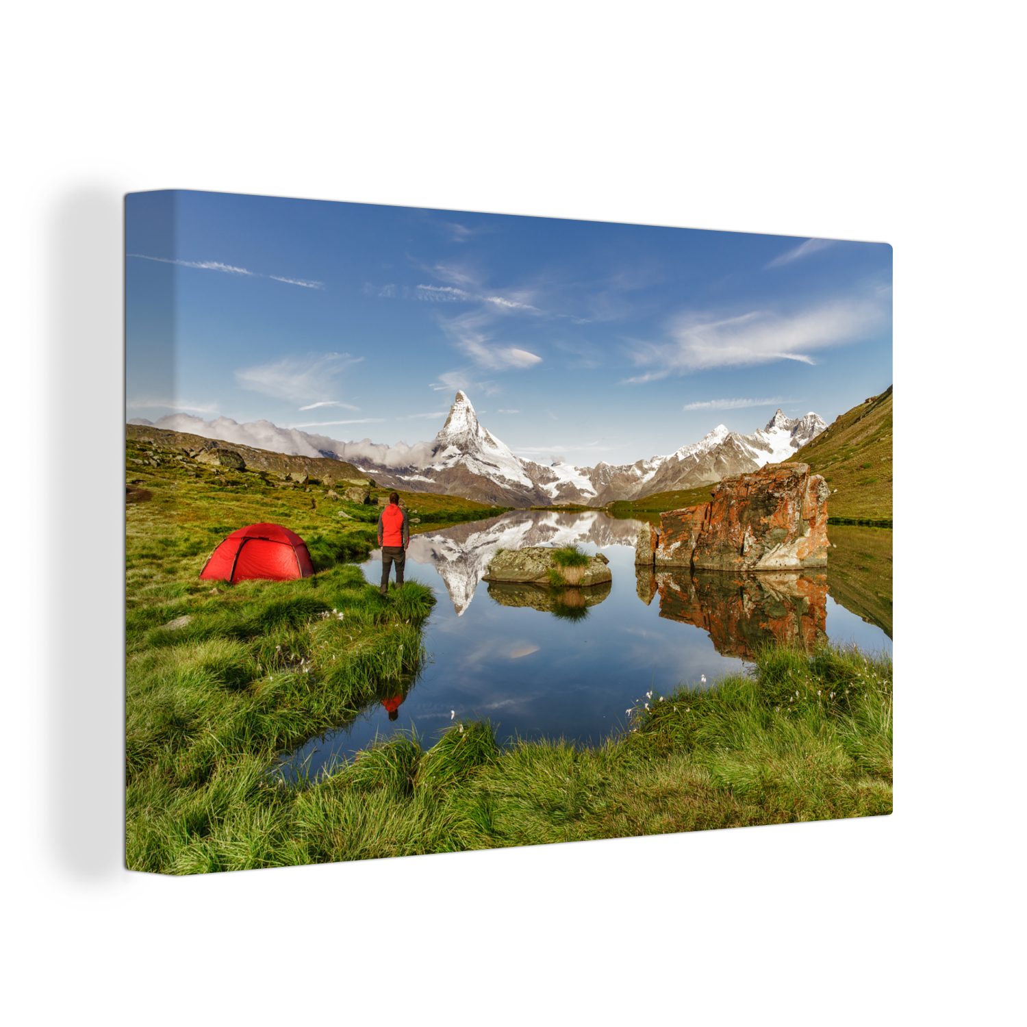 OneMillionCanvasses® Leinwandbild Camping in einer Schweizer Landschaft, (1 St), Wandbild Leinwandbilder, Aufhängefertig, Wanddeko, 30x20 cm