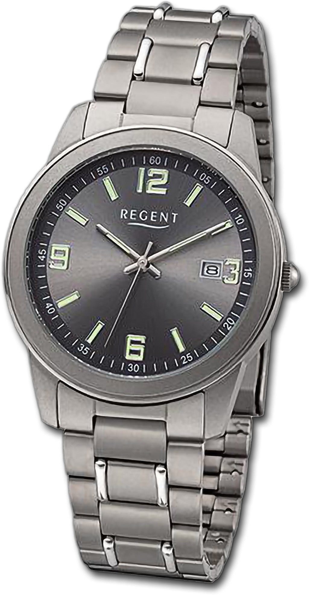 Regent Titanarmband groß Armbanduhr Quarzuhr rundes (ca. 38mm) Analog, Herrenuhr Gehäuse, grau, Regent Herren silber,