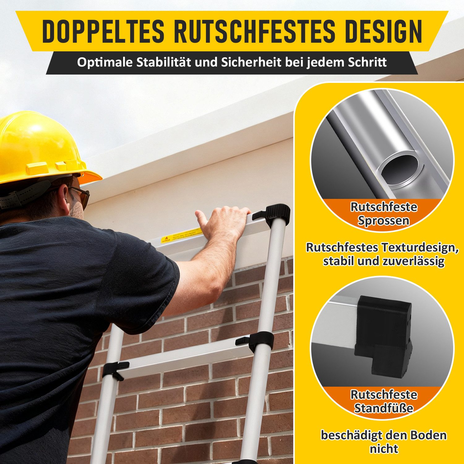 Clanmacy Teleskopleiter Aluminium Teleskopleiter 2,6M, Leiter Ausziehbar mit Stabilisator, Kla (Teleskopleiter,Anlegeleiter,Klappleiter,Schiebeleiter, Hochleist – Bild 5 von 5