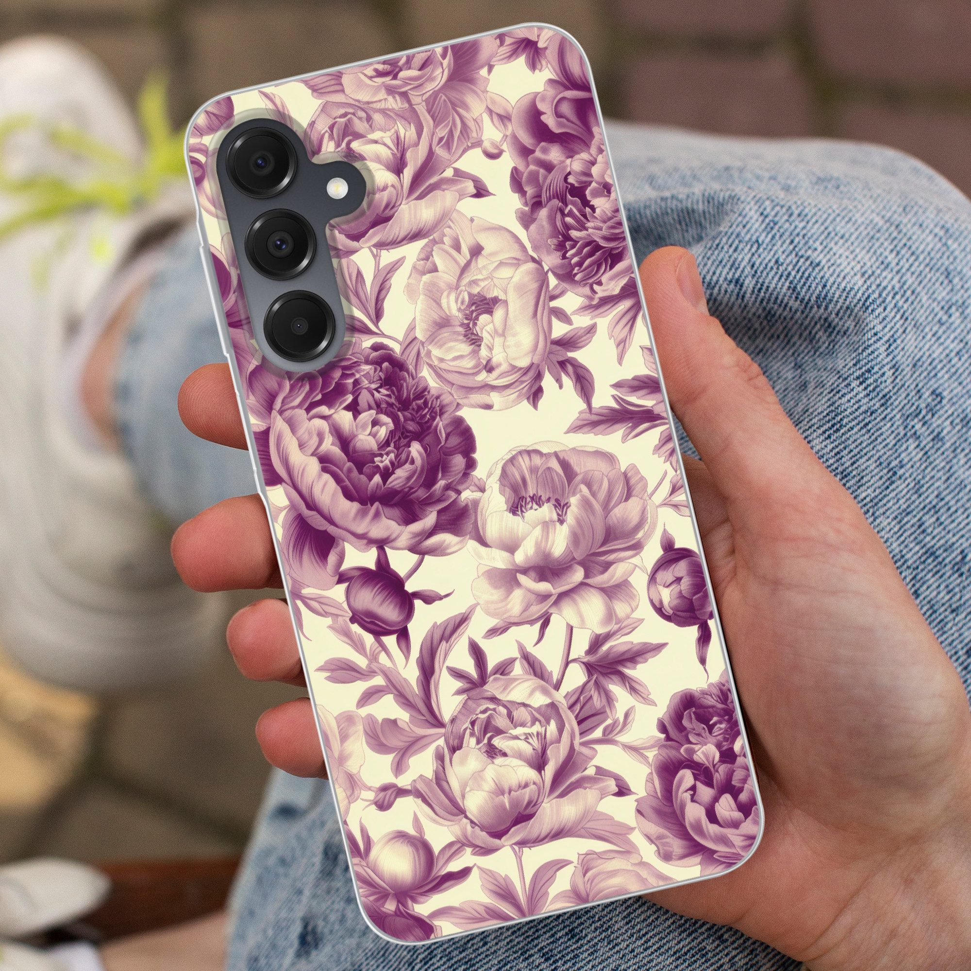 MuchoWow Handyhülle für Samsung Galaxy A16 5G Blumen - Muster - Lila - Beige, Phone Case, Silikon, Schutzhülle Dünn