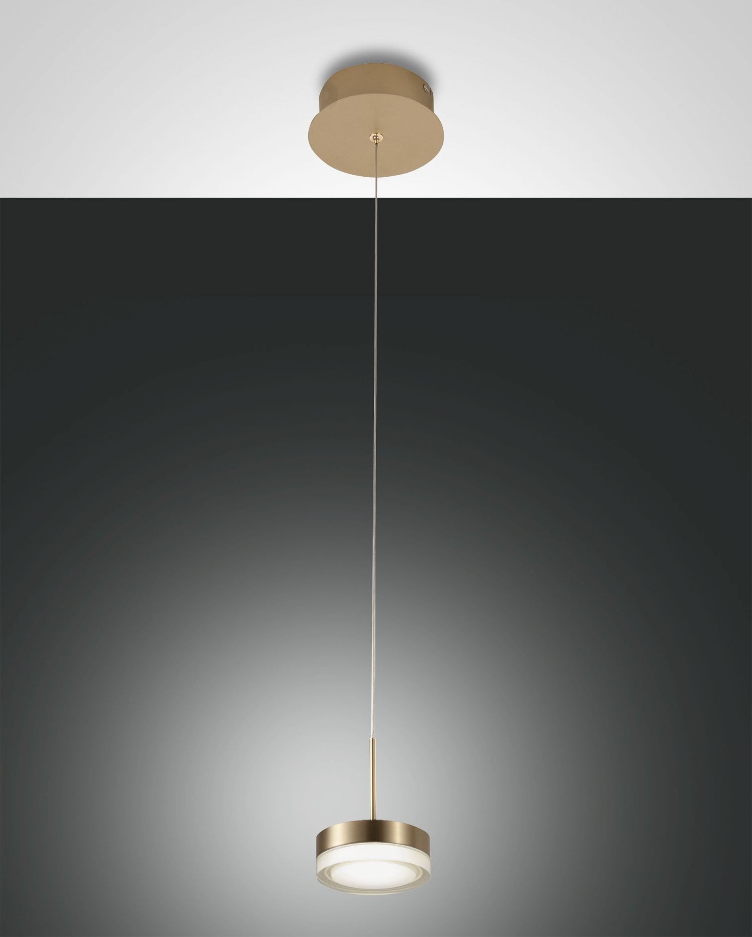 Licht-Erlebnisse Pendelleuchte BONU, LED fest integriert, Warmweiß, LED Metall H: max. 200 cm D: 10 cm rund in Messing satiniert 3000 K