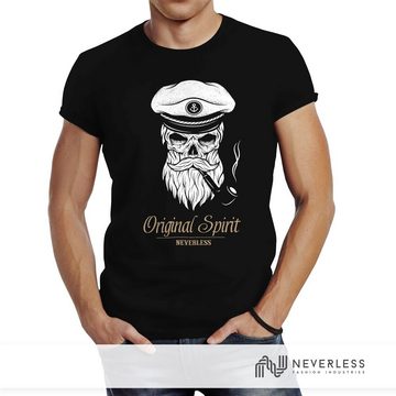 Neverless Print-Shirt Herren T-Shirt Totenkopf Kapitän Captain Skull Hipster Slim Fit mit Print