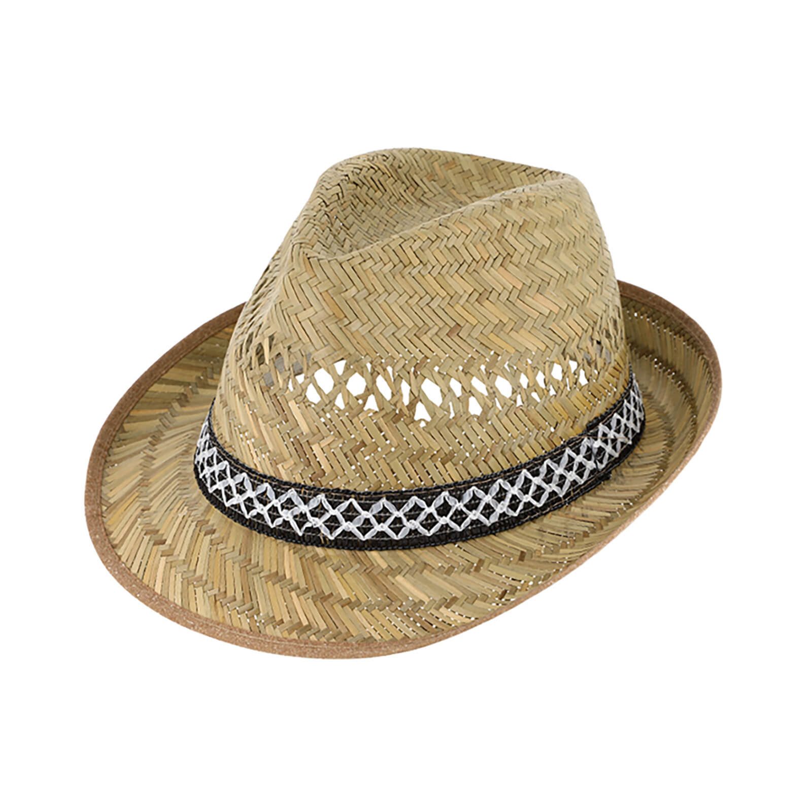 Strohhut Strohhut Trilby Erntehut mit gemustertem Band