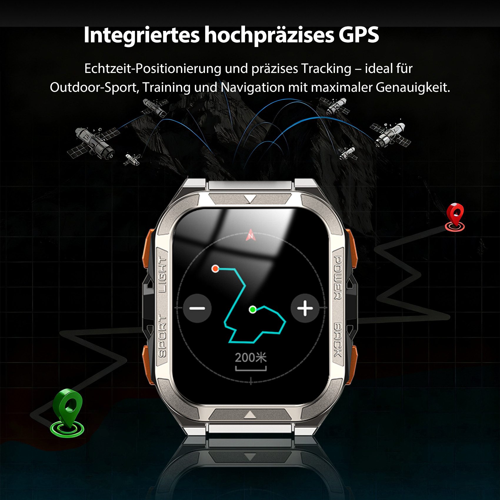 blackview GPS Herren-Smartwatch 2026 mit Taschenlampe & Kompass, Bluetooth-Anrufe Smartwatch (1.91 Zoll, IOS/Android), 1-tlg., 2×Riemen (Silikonband + gewebtes Band) 1×magnetisches Ladekabel, Herzfrequenz-/SpO2-/Blutdruck, ChatGPT, Übersetzerfunktion, IP68