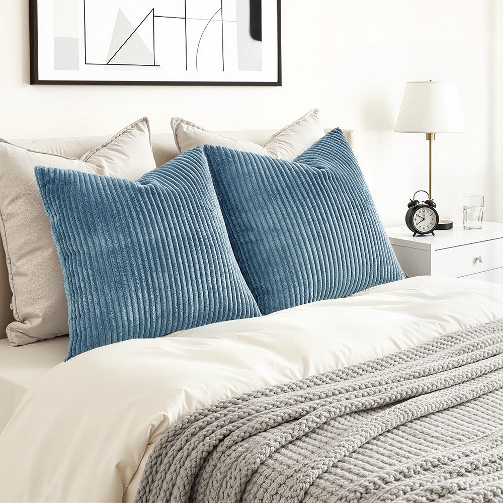 Topfinel Kissenbezug gestreiftes Muster,2er Set Kissenhülle Dekokissen Kissenbezug, Kordsamt 40x40 Sofakissen Couchkissen Zierkissenbezug Dekokissen – Bild 5 von 5