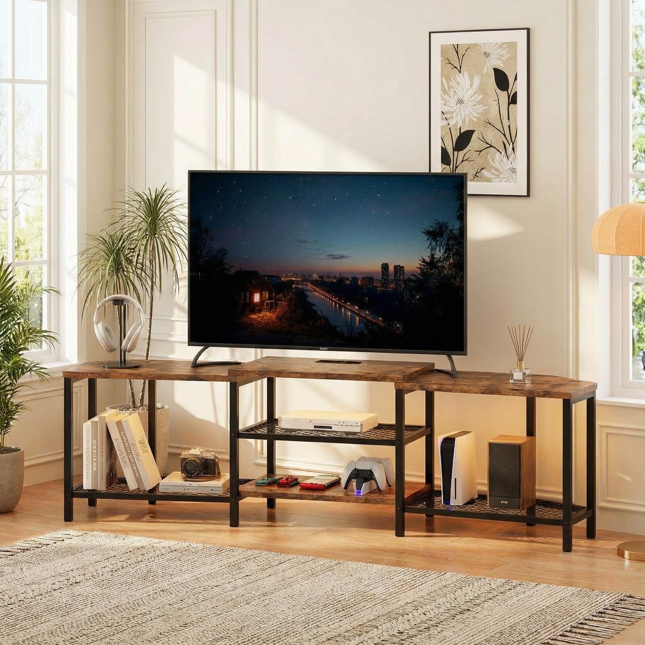 GarveeMore TV-Schrank TV-Schrank bis 75 Zoll, Eckregal mit 4 offenen Fächern