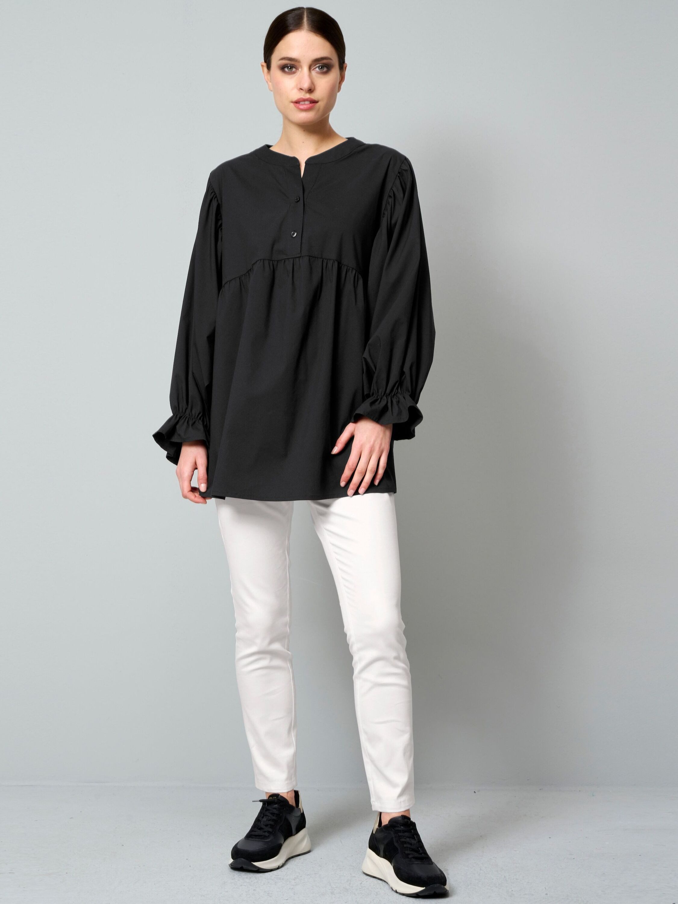 Alba Moda Schlupfbluse Popelinebluse mit Stehkragen