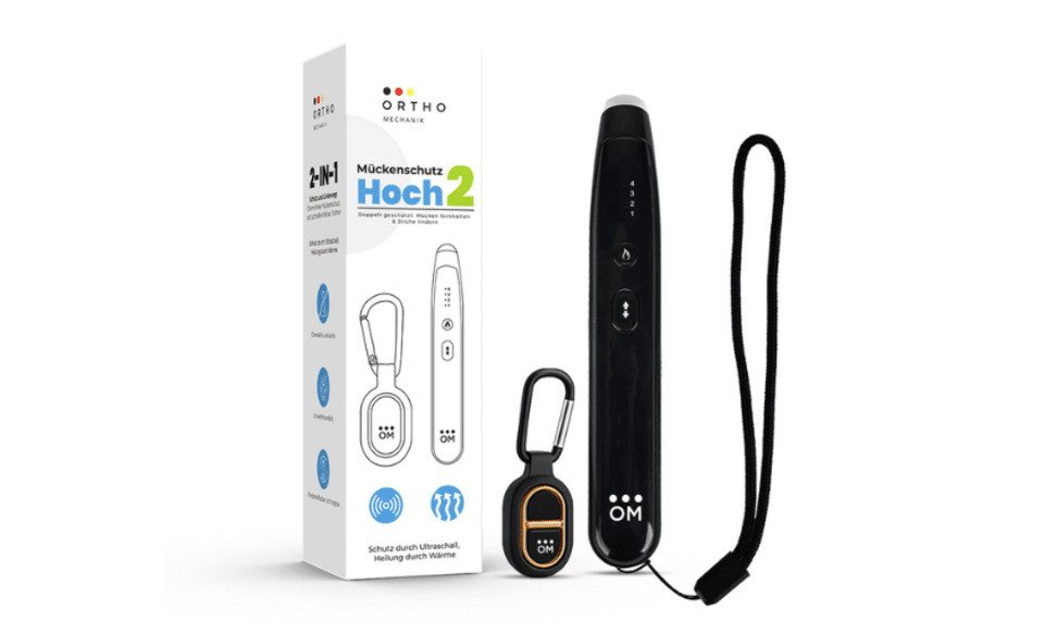 Ortho Mechanik Mückenschutz Hoch2 – Insekten fernhalten & Stiche lindern Insektenentferner (USB-C Wärmestift & Ultraschall-Mückenschutz, ohne Chemie, [2-St)