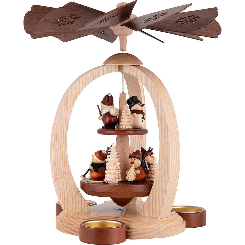 Erzgebirge-Palast Weihnachtspyramide 2-stöckige Pyramide Waldleute zur Weihnachtszeit - Exklusiv (26cm) von