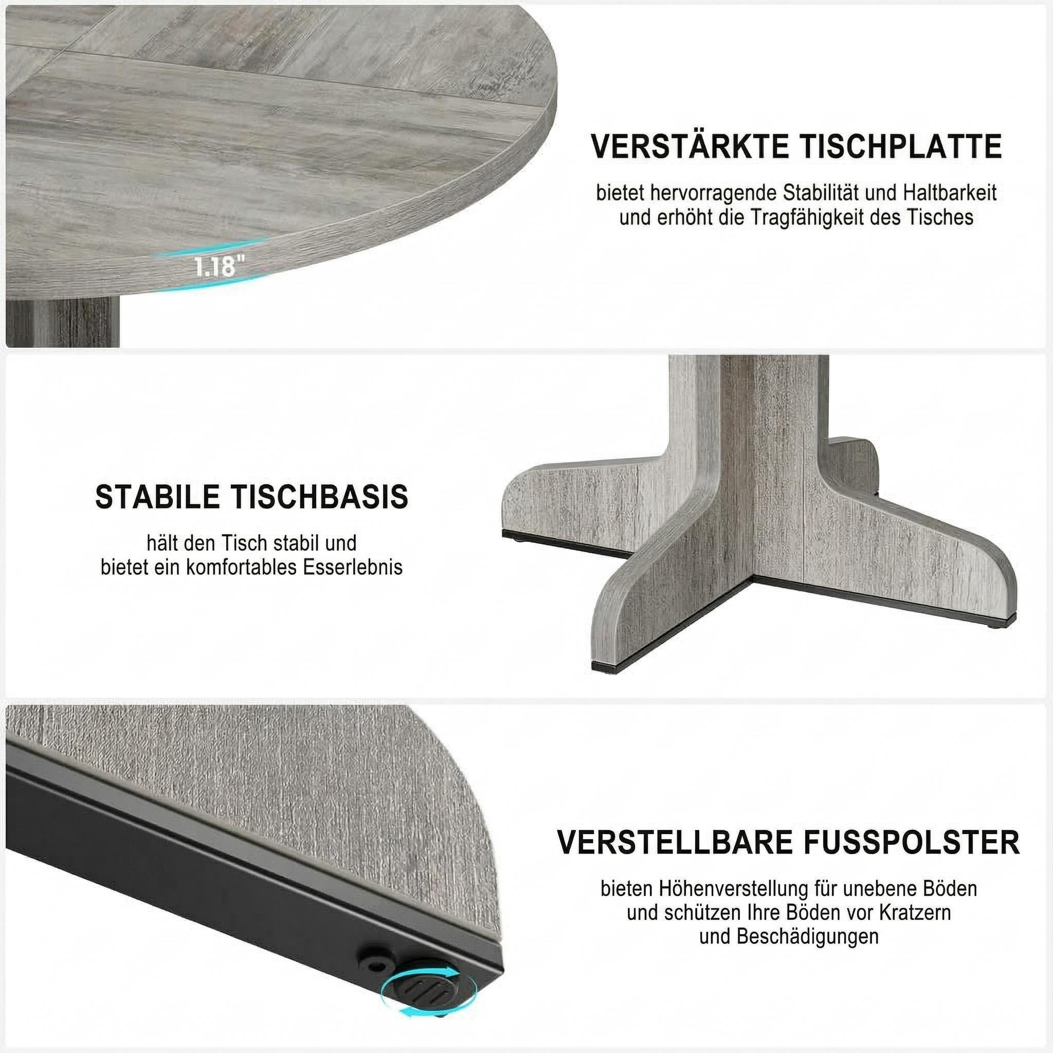 GarveeMore Esstisch Runder mit Holztischplatte und stabilem Fuß 4 Personen,120cm, Küchentische aus Holz für Esszimmer,Küche,Wohnzimmer – Bild 3 von 5
