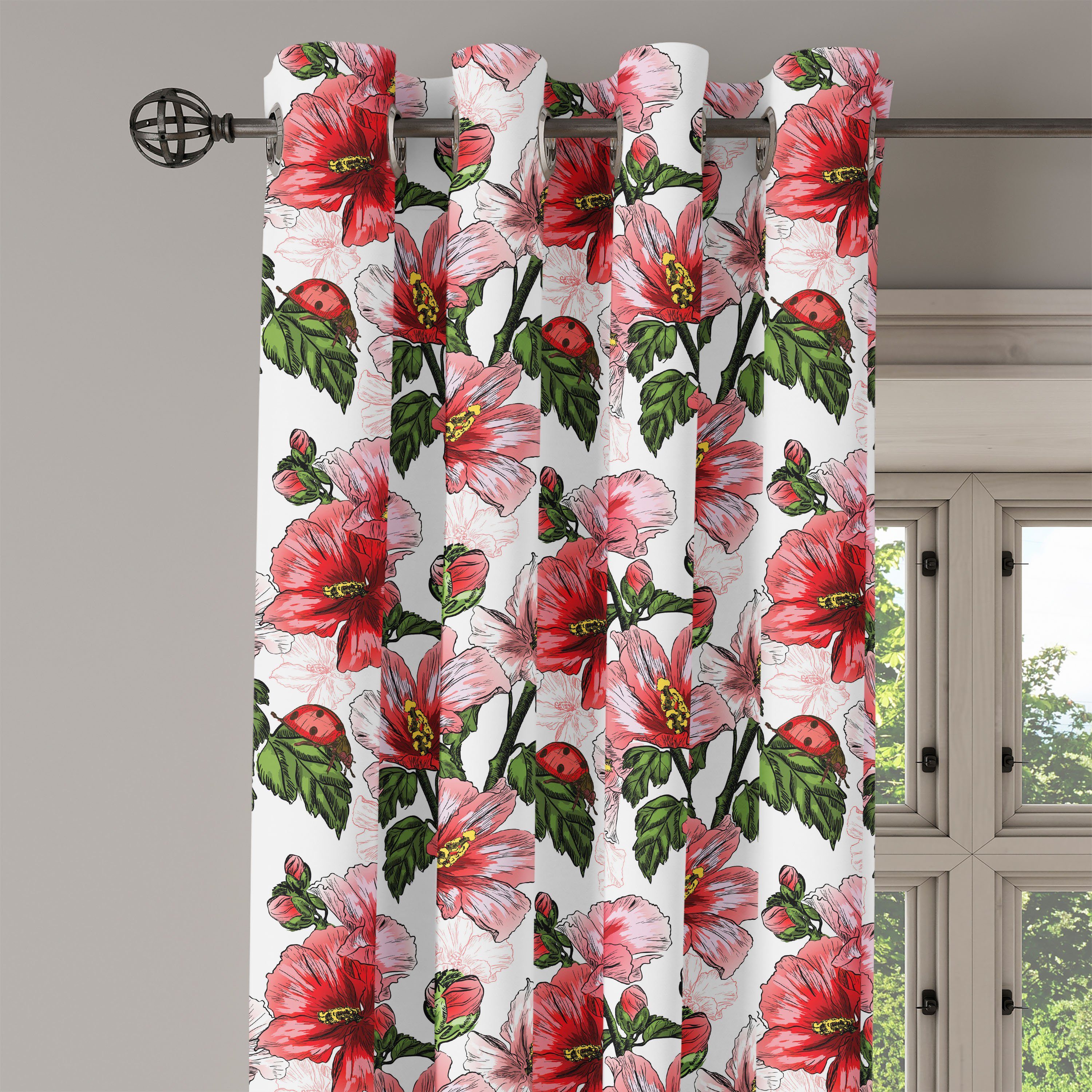 Flora 2-Panel-Fenstervorhänge Marienkäfer für Gardine Hibiscus-exotische käfer~~POS=HEADCOMP Dekorative Schlafzimmer Wohnzimmer, Abakuhaus,