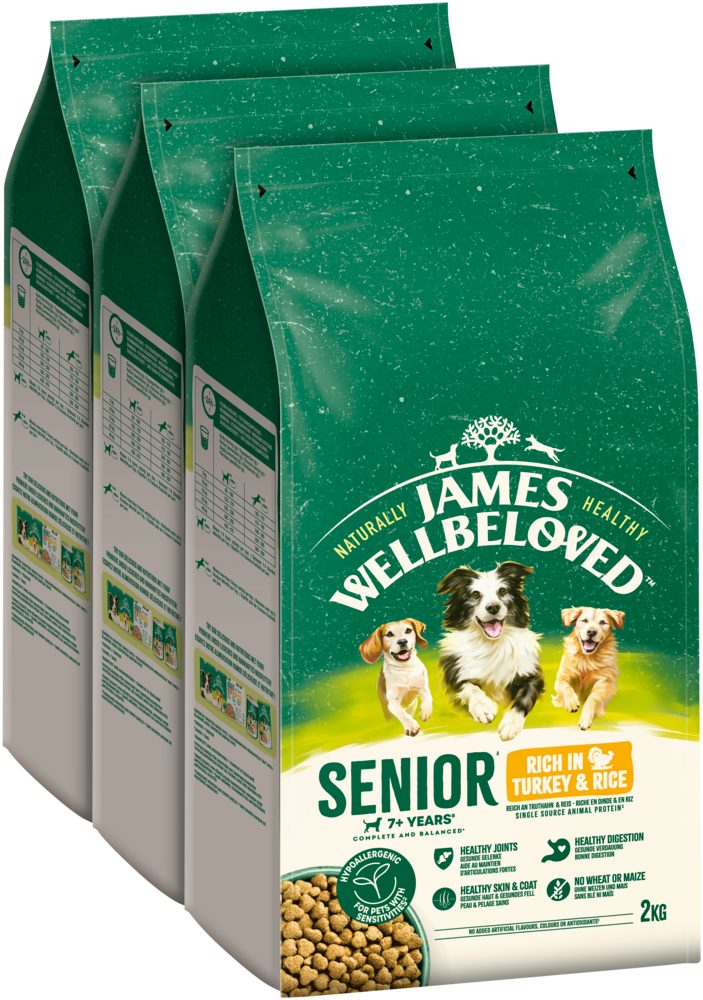 James Wellbeloved JAMES WELLBELOVED™ Hund Senior Truthahn & Reis 3 x2kg, Trockenfutter für: Hunde