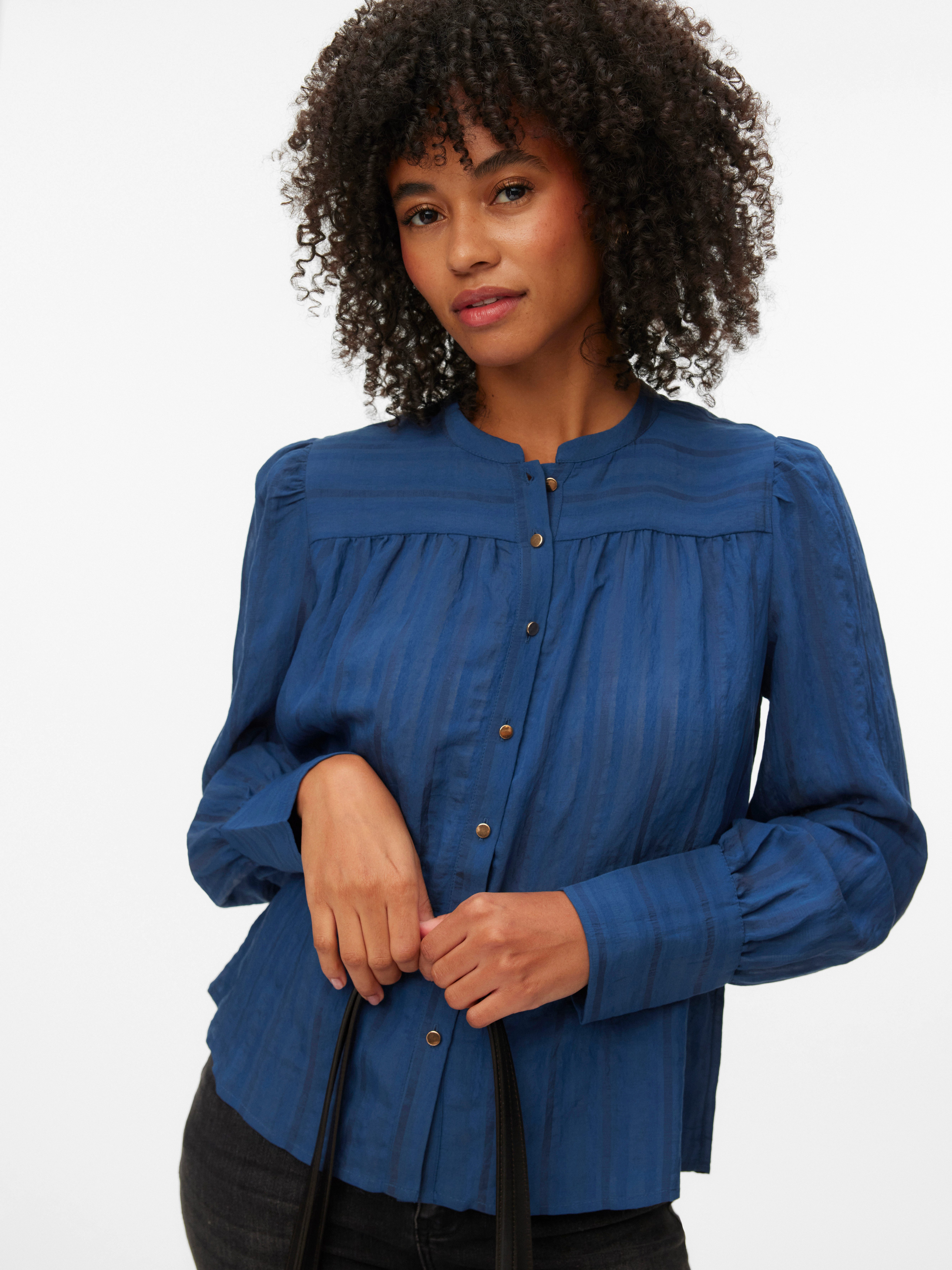 Vero Moda Hemdbluse VMISELLE L/S SHIRT WVN BTQ lange Bündchen, Ton-in Ton Streifenmuster