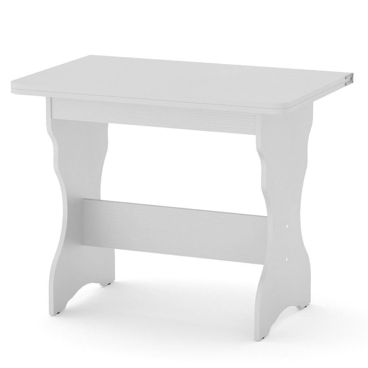 Rodnik Esstisch, ausklappbar platzsparend, Tischplatte mit weiß Ecken drehbare abgerundeten