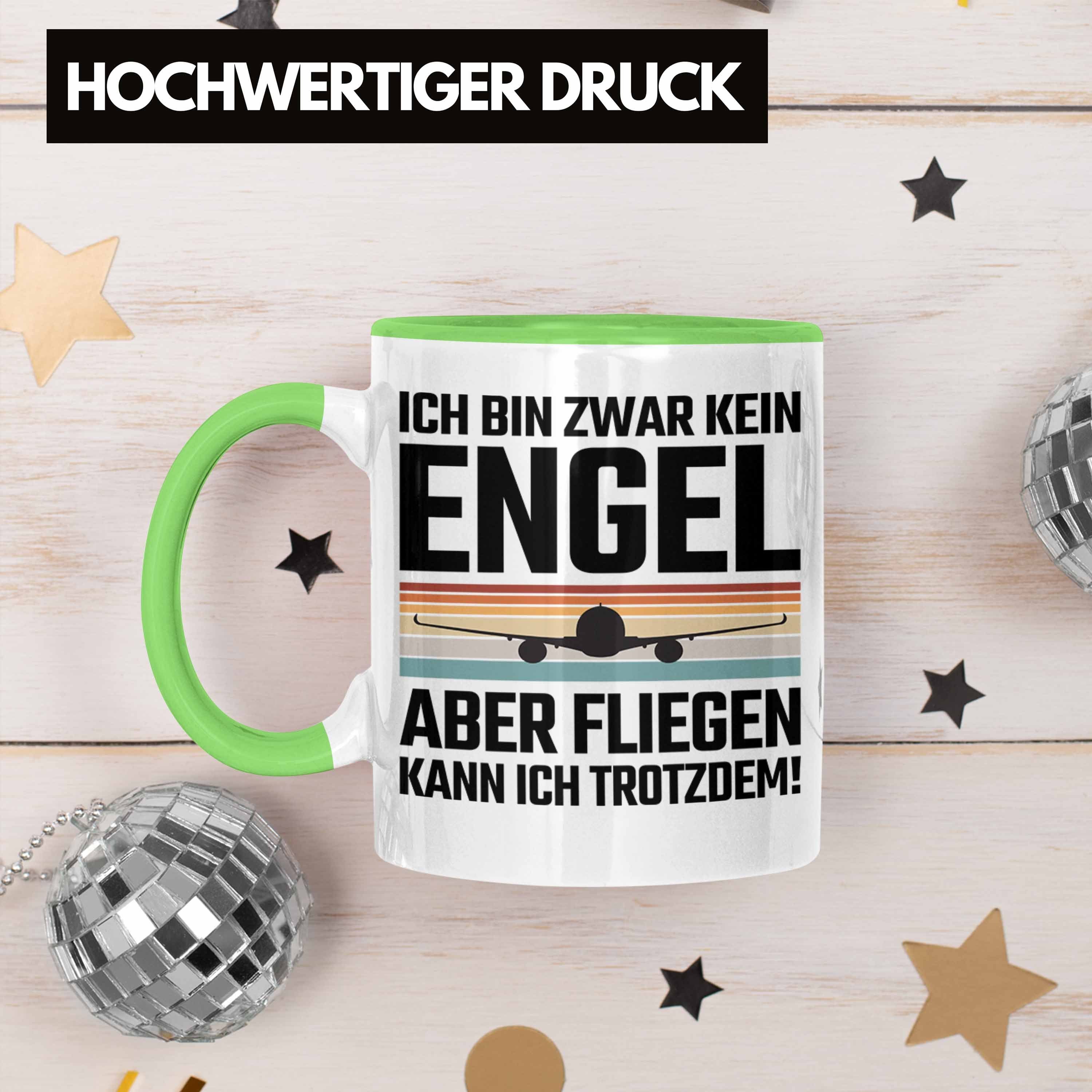 Fliegen Tasse Kaffeetasse Grün Engel - Geschenkidee Trendation Flugzeug Geschenk Tasse Trendation Kein Pilot Piloten