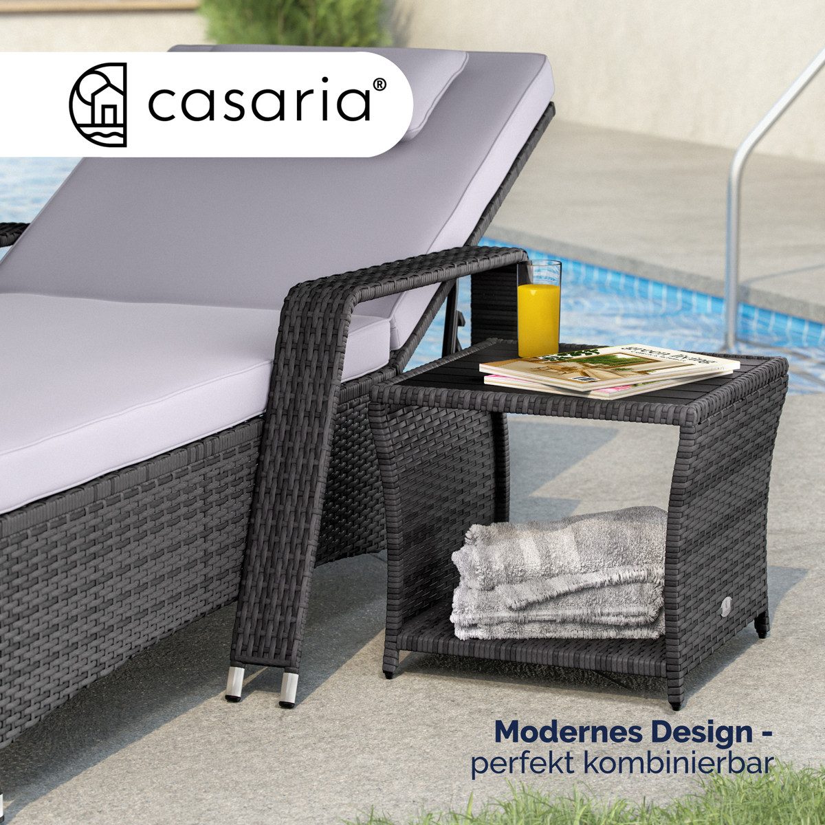 Casaria Beistelltisch (1-St), Polyrattan WPC Tischplatte 45x45x40cm Wetterfest Outdoor Garten