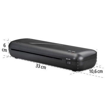 Hama Laminiergerät Laminator 4in1-Set für DIN A4, 2 Rollen, Tischgerät, schwarz, Mit Laminierfolien, Schneidlineal, Eckenrunder und Entriegelungstaste