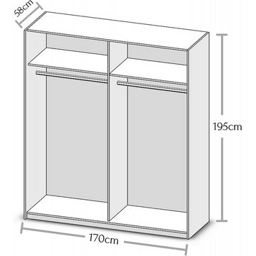 Pol-Power Schwebetürenschrank PULS Weiß/Eiche Sägerau Nb. Kleiderschrank Schiebetürenschrank Schwebetürenschrank ca. 170 cm