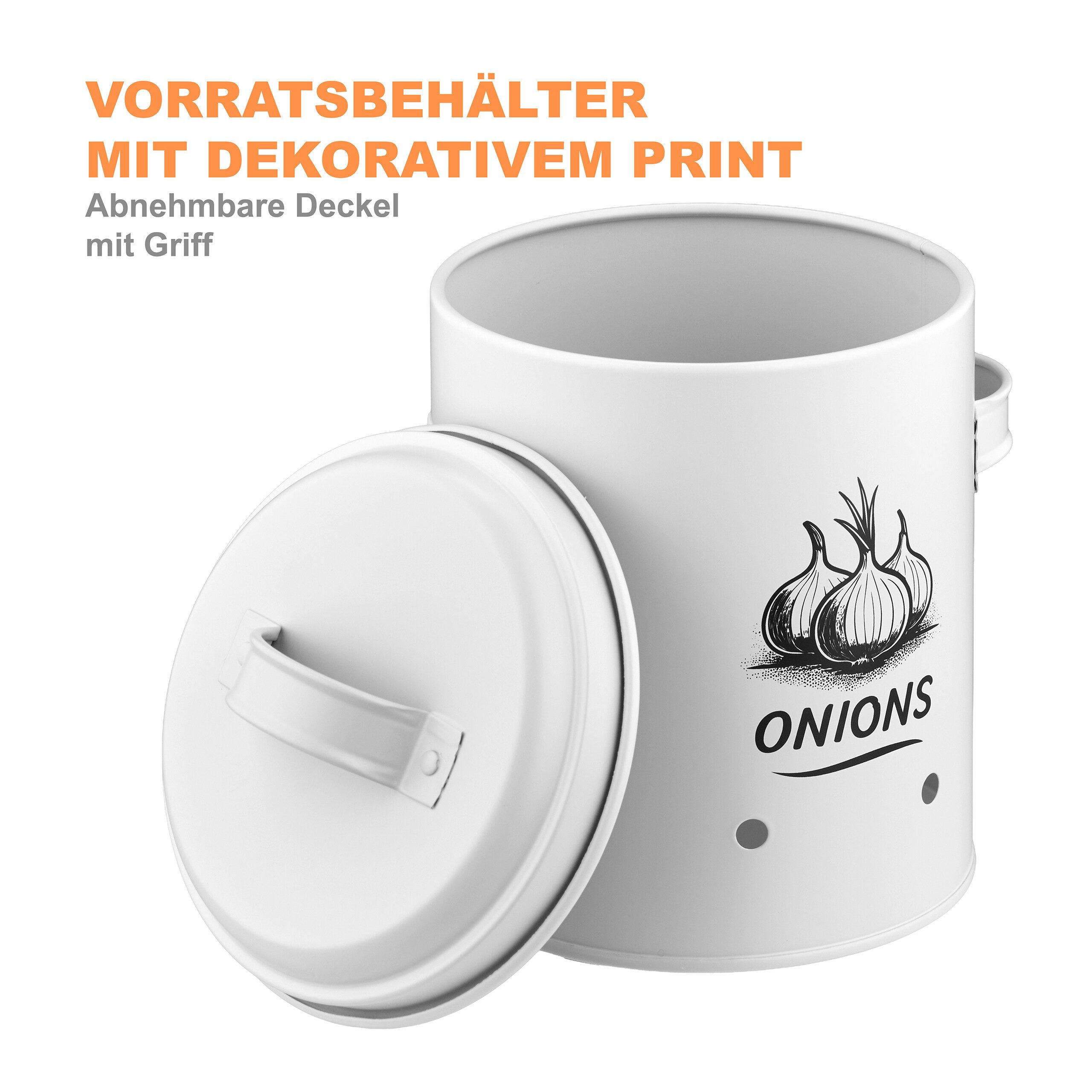 relaxdays Vorratsdose Kartoffel Aufbewahrungsbox 3er Set, Stahl, (3-tlg), weiß – Bild 5 von 5