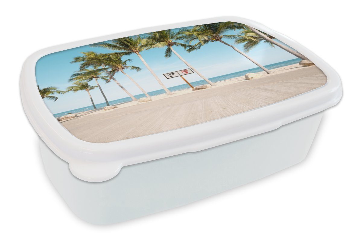 Lunchbox MuchoWow für Mädchen Kinder Jungs - und (2-tlg), Sommer, Brotdose, und Strand Palme Erwachsene, Brotbox für Kunststoff, weiß -