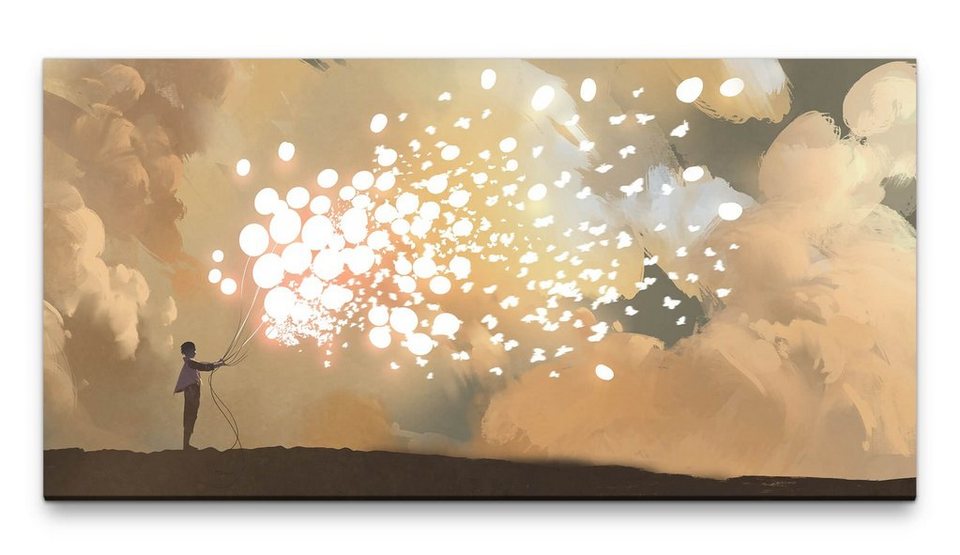 möbel-direkt.de Leinwandbild Bilder XXL Mann mit Luftballons 50x100cm  Wandbild auf Leinwand