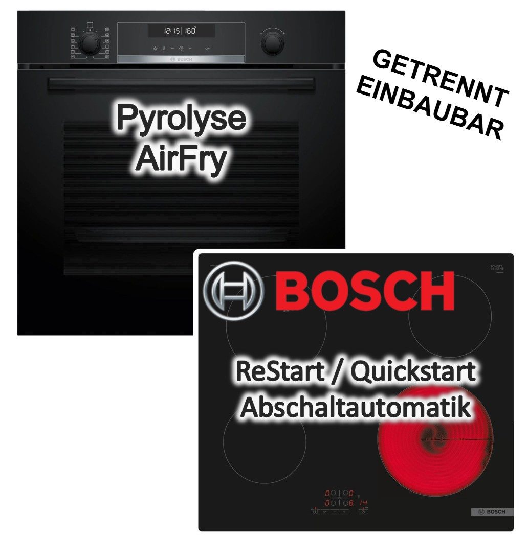 BOSCH Backofen-Set Einbaubackofen Air Fry Pyrolyse + Glaskeramik Kochfeld TouchSelect, mit Nein, Pyrolyse-Selbstreinigung Hydrolyse
