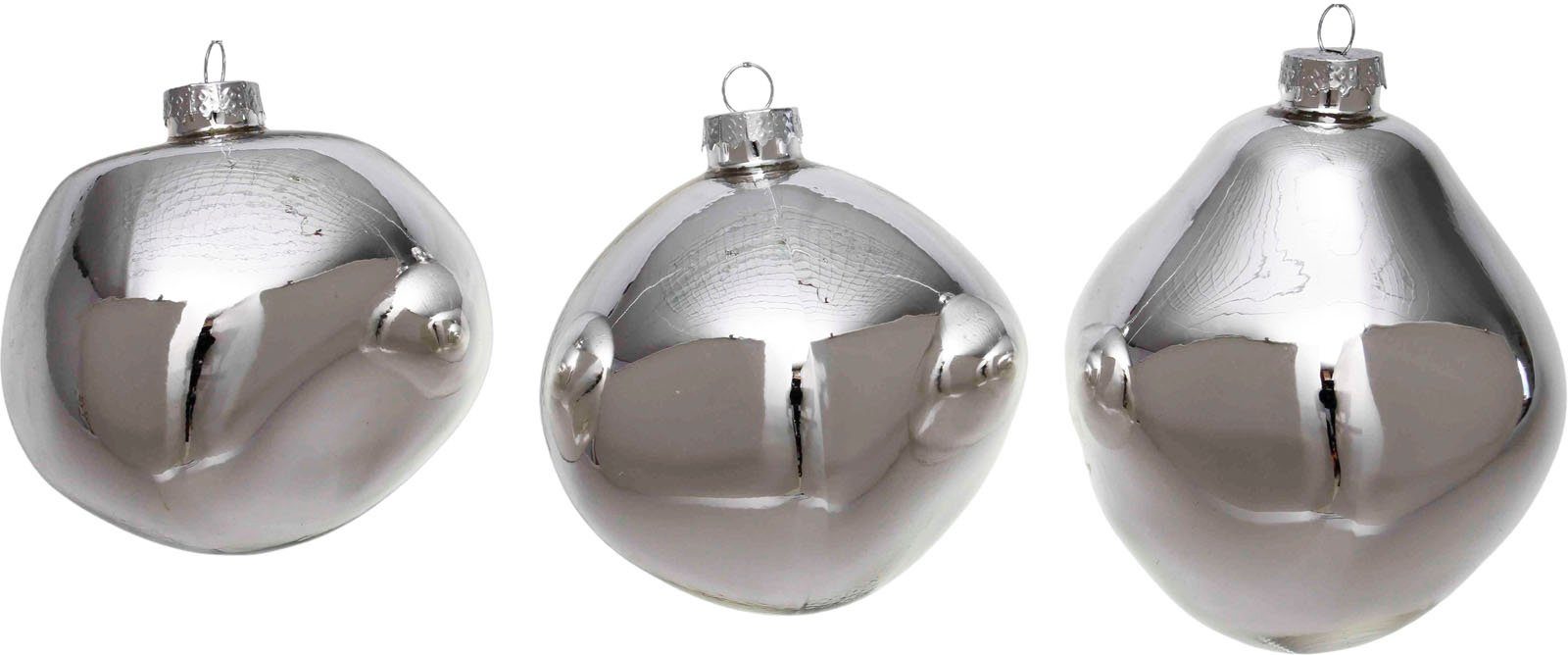 Leonique Weihnachtsbaumkugel Birdelle glänzend, Weihnachtsdeko,  Christbaumschmuck, Christbaumkugeln (3 St), Baumkugeln in organischer Form,  Ø 10 cm, organische Kugeln aus Glas | Leuchtfiguren