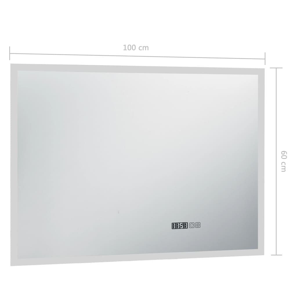 furnicato mit 100x60 LED-Badspiegel Zeitanzeige Wandspiegel und cm Berührungssensor