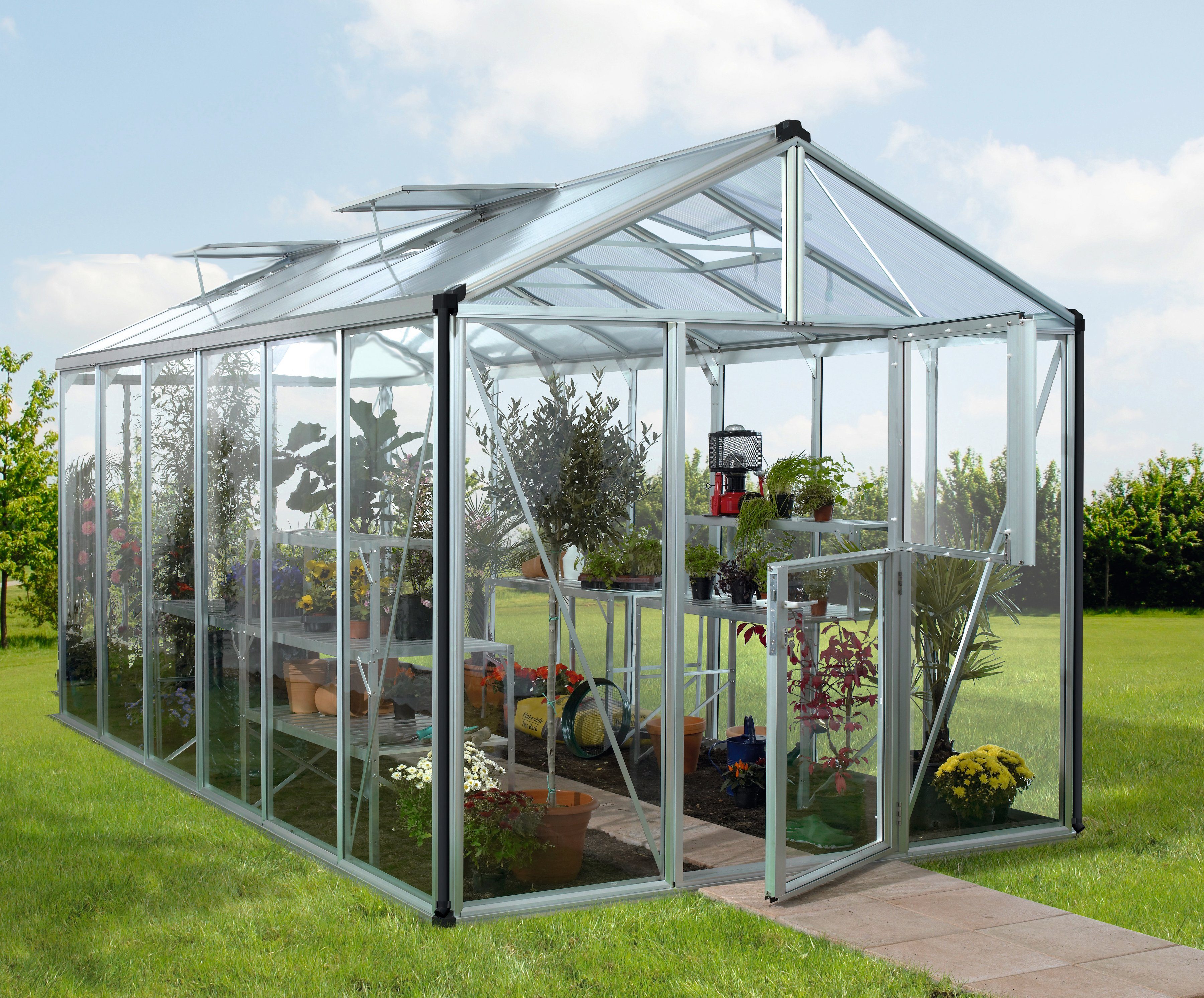 Vitavia Gewächshaus Zeus 11900, BxTxH: 266 x 473 x 250 cm, 3 mm Wandstärke silberfarben
