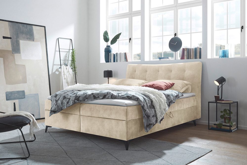 riess-ambiente Boxspringbett DECADENCIA 180x200cm champagnerbeige-mit Bettkasten, Matratze & Topper (Einzelartikel, 1-St), Samt-Boxbett - ideal für glamouröse Gästezimmer und Schlafzimmer