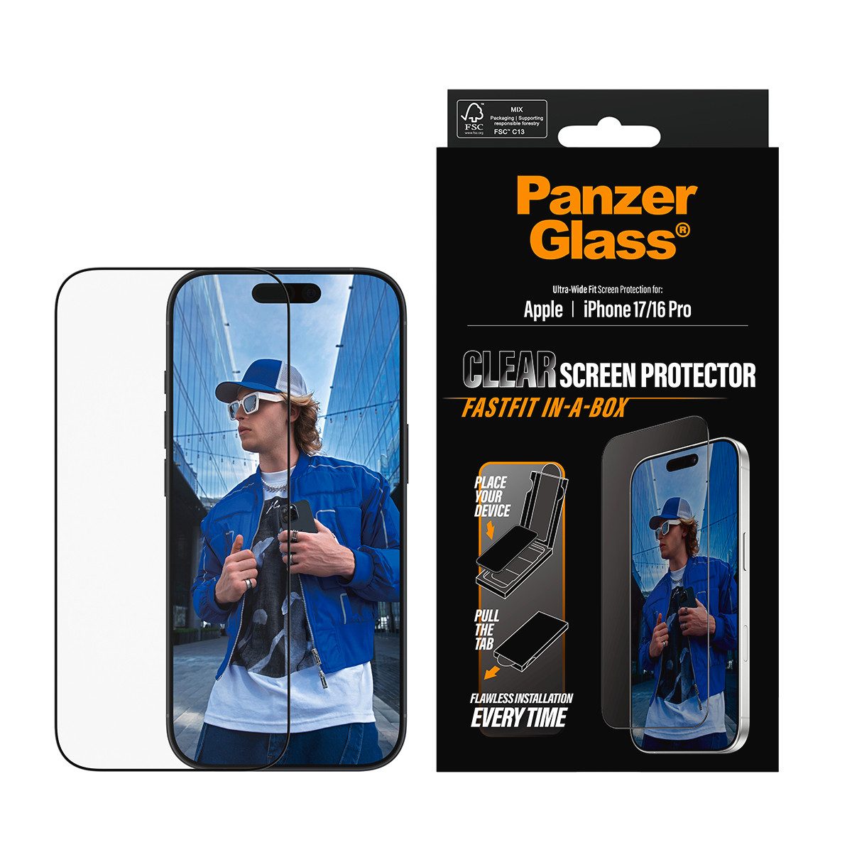 CARE by PanzerGlass Displayschutzglas Ultra-Wide Fit Screen Protector FASTFIT IN-A-BOX für Apple iPhone 17, Displayschutzfolie, Schutzfolie, Bildschirmschutz, kratz- & stoßfest