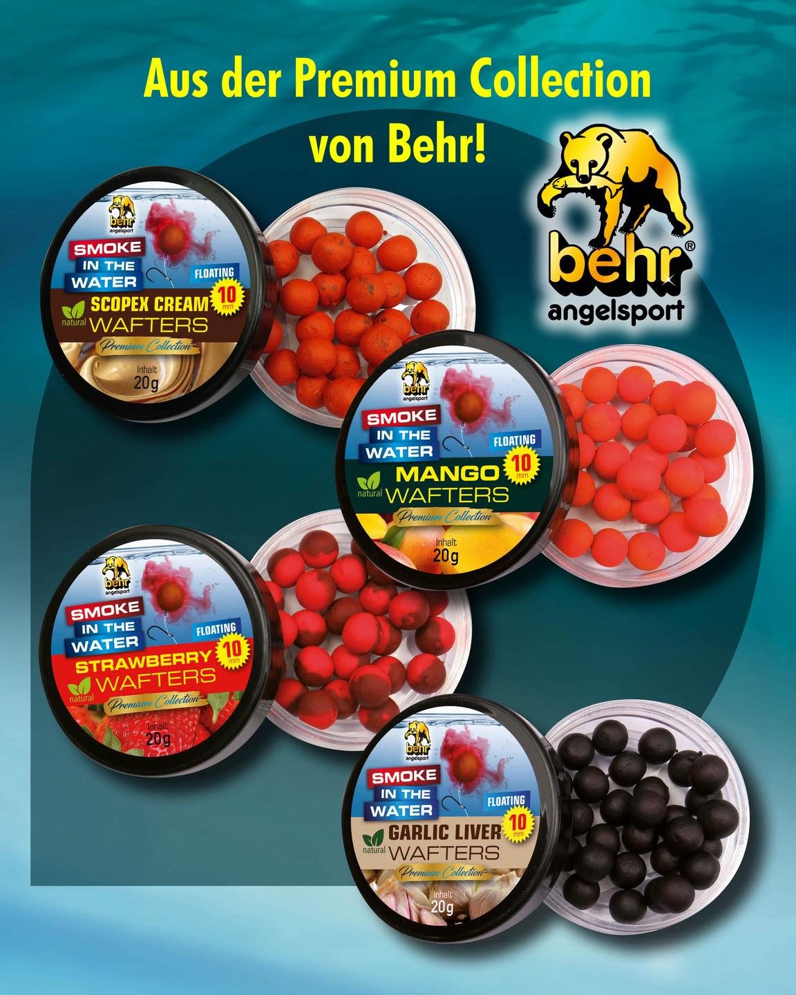 Behr Kunstköder Smoke Wafters in 10mm 20g - ver. Geschmäcker NEUHEIT - Duftwolke PopUp, Geben Stundenlang eine verlockende Duftwolke – Bild 4 von 5