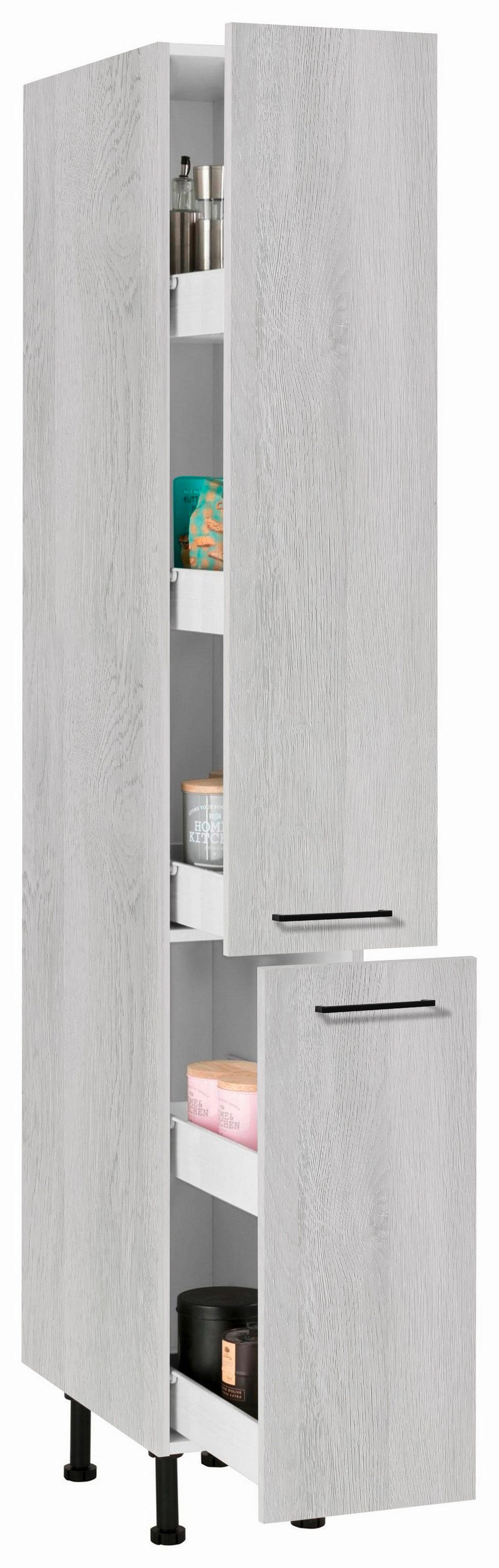 wiho Küchen Apothekerschrank Nisos 30 cm breit, Soft-Close in Schubladen, verstellbare Füße, ohne Platte